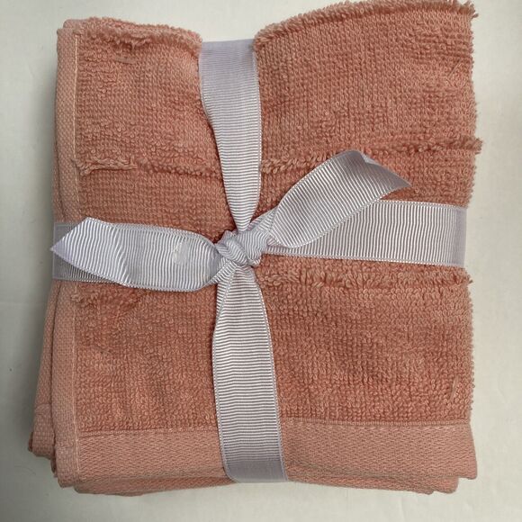 Turkish Home Coral Wash Cloths Cotton Set of Four 12x12 inch - Picture 4 of 7